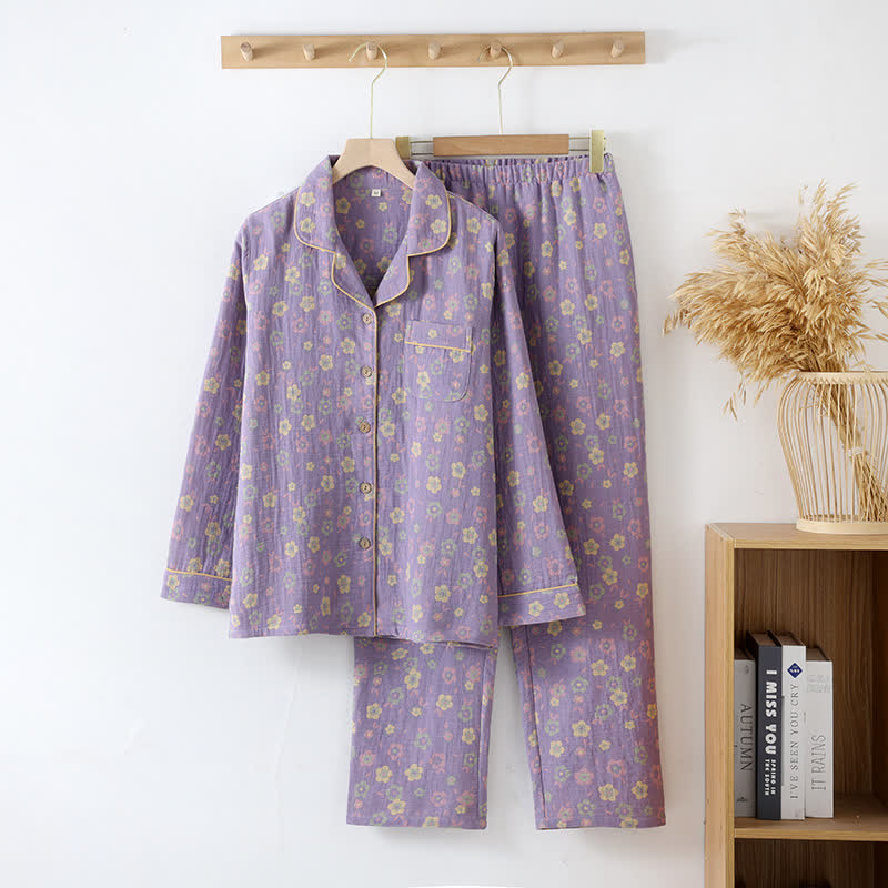 Langärmliges Loungewear-Set mit Jacquard-Blumenmuster