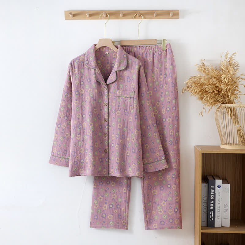 Langärmliges Loungewear-Set mit Jacquard-Blumenmuster