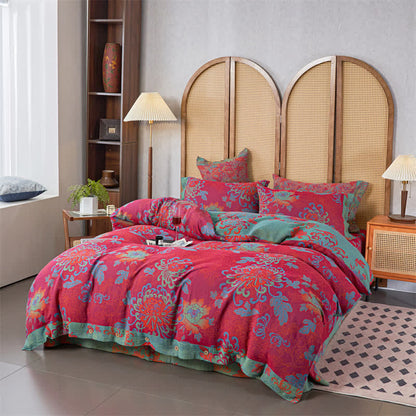 Luxuriöses Jacquard-Bettwäscheset aus Baumwollgaze mit Blumenmuster (4-teilig)