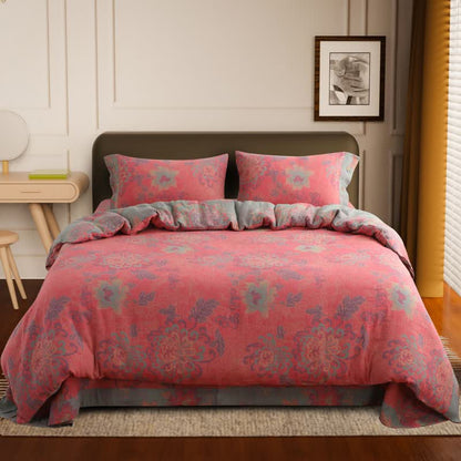 Luxuriöses Jacquard-Bettwäscheset aus Baumwollgaze mit Blumenmuster (4-teilig)