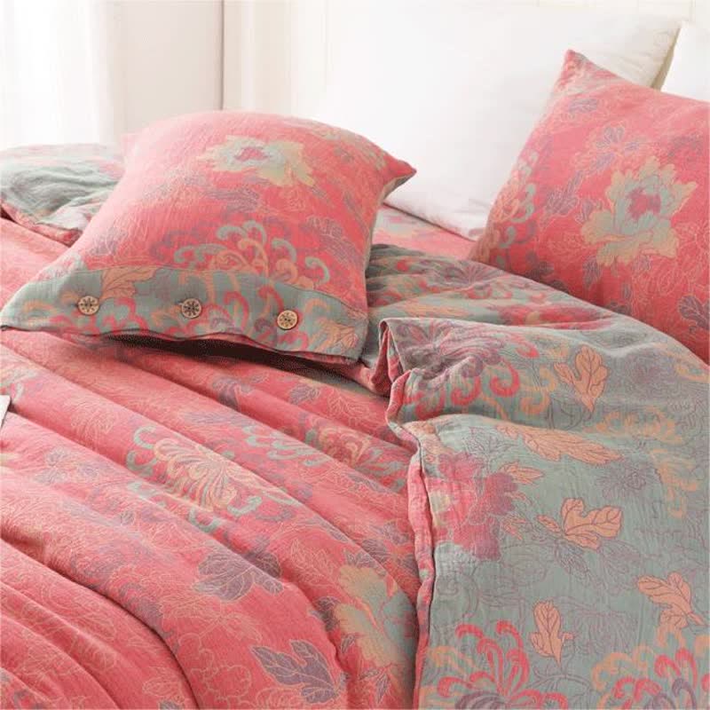 Luxuriöses Jacquard-Bettwäscheset aus Baumwollgaze mit Blumenmuster (4-teilig)