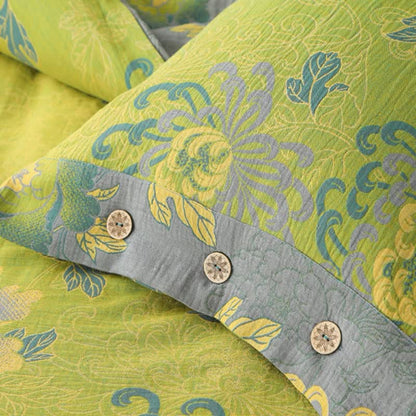 Luxuriöses Jacquard-Bettwäscheset aus Baumwollgaze mit Blumenmuster (4-teilig)