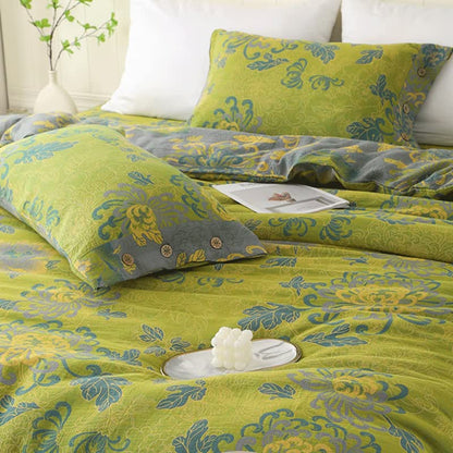 Luxuriöses Jacquard-Bettwäscheset aus Baumwollgaze mit Blumenmuster (4-teilig)