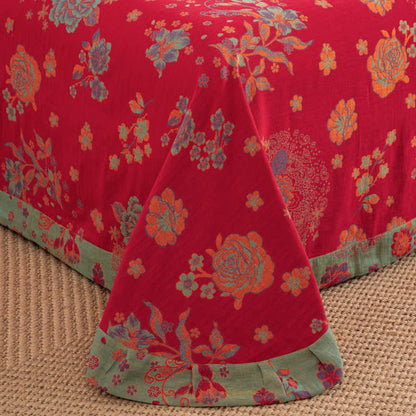 Jacquard-Bettwäscheset aus Baumwollgaze im rustikalen Rosen-Design (4-teilig)