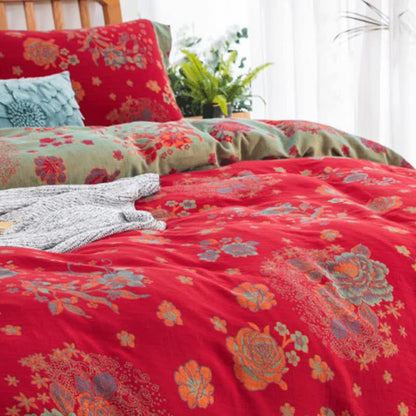 Jacquard-Bettwäscheset aus Baumwollgaze im rustikalen Rosen-Design (4-teilig)