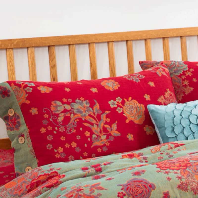 Jacquard-Bettwäscheset aus Baumwollgaze im rustikalen Rosen-Design (4-teilig)