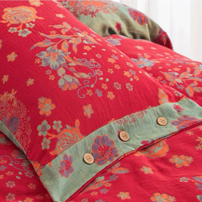 Jacquard-Bettwäscheset aus Baumwollgaze im rustikalen Rosen-Design (4-teilig)