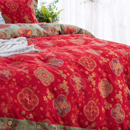 Doppellagiges Bettwäscheset aus Baumwollgaze mit Blumenmuster (4-teilig)