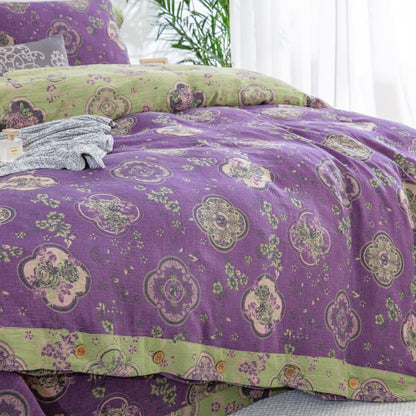 Doppellagiges Bettwäscheset aus Baumwollgaze mit Blumenmuster (4-teilig)
