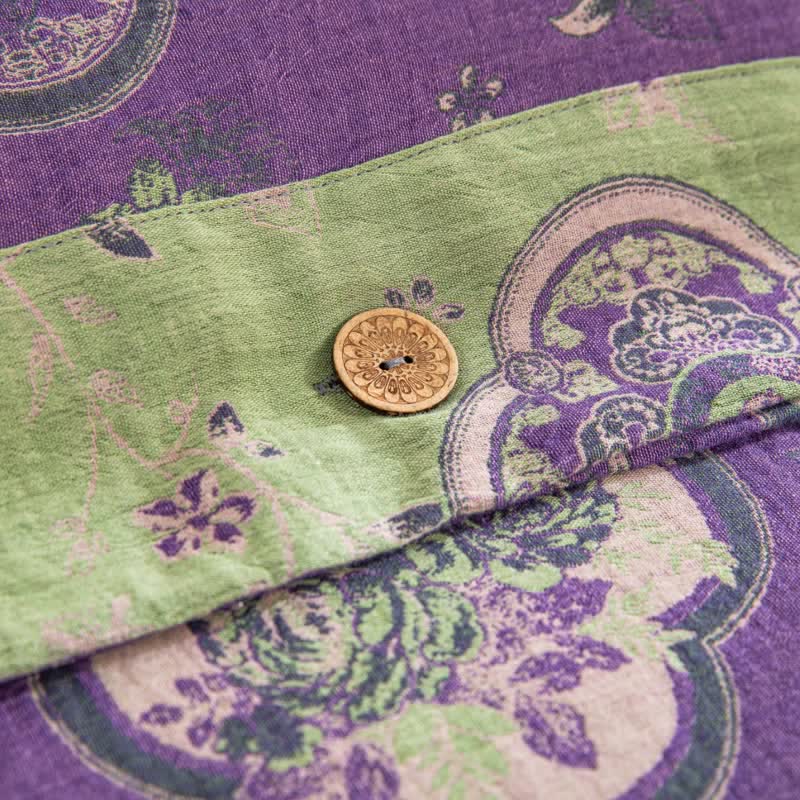 Doppellagiges Bettwäscheset aus Baumwollgaze mit Blumenmuster (4-teilig)