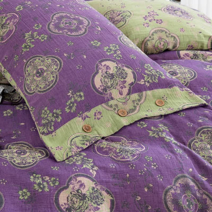 Doppellagiges Bettwäscheset aus Baumwollgaze mit Blumenmuster (4-teilig)