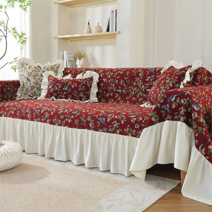 Weicher Sofabezug im ländlichen Stil mit Vögeln und Blumen