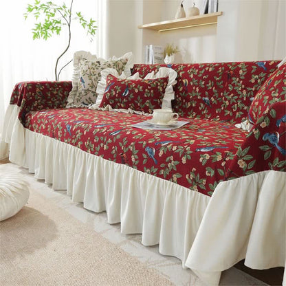Weicher Sofabezug im ländlichen Stil mit Vögeln und Blumen