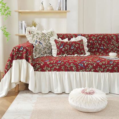 Weicher Sofabezug im ländlichen Stil mit Vögeln und Blumen