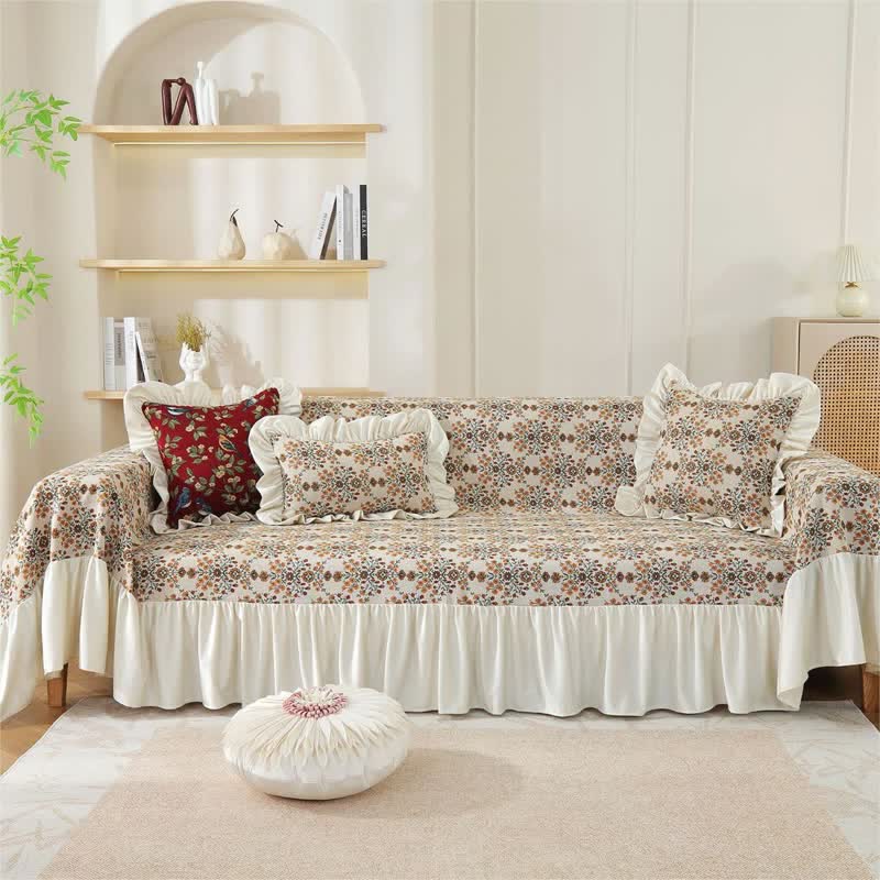 Jacquard-Sofabezug mit Pflaumenblüten-Rüschen