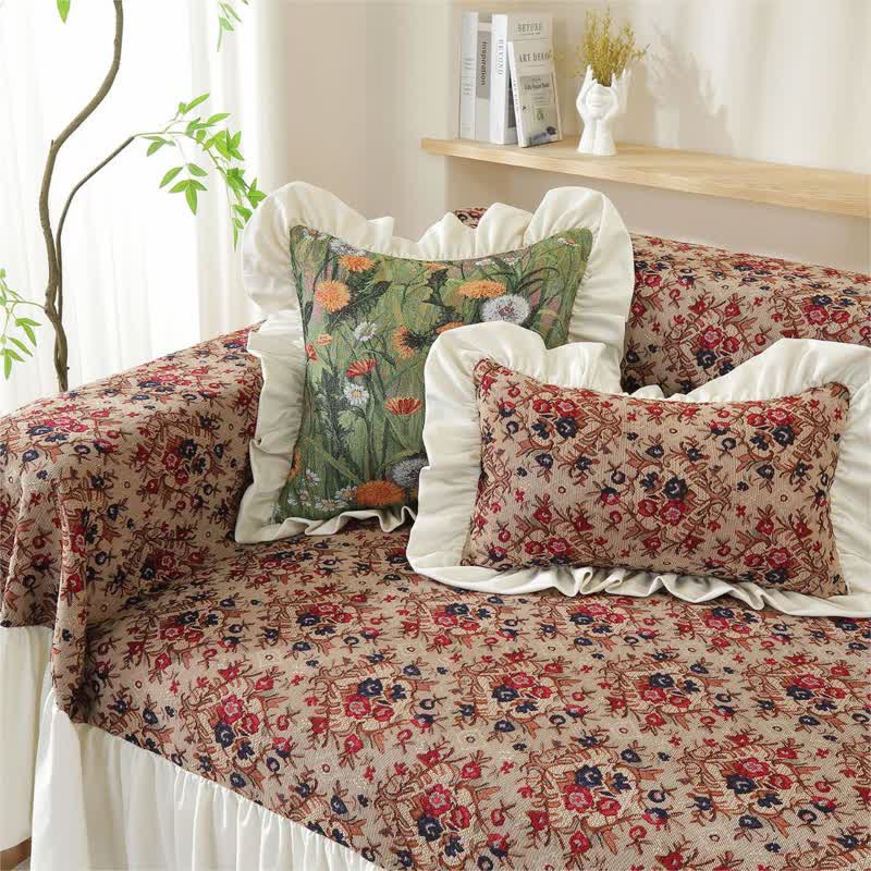 Sofabezug mit Rüschen und Vintage-Blumenmuster