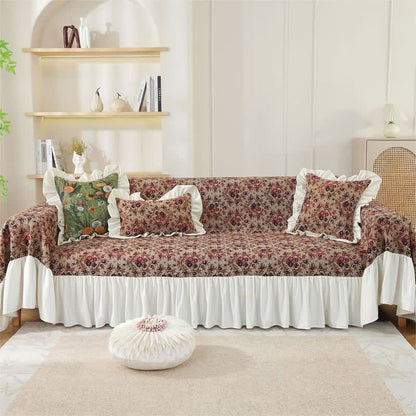 Sofabezug mit Rüschen und Vintage-Blumenmuster