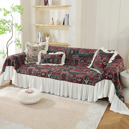 Boho Vintage Geometrischer Rüschen-Sofabezug