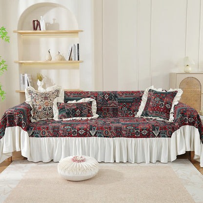 Boho Vintage Geometrischer Rüschen-Sofabezug