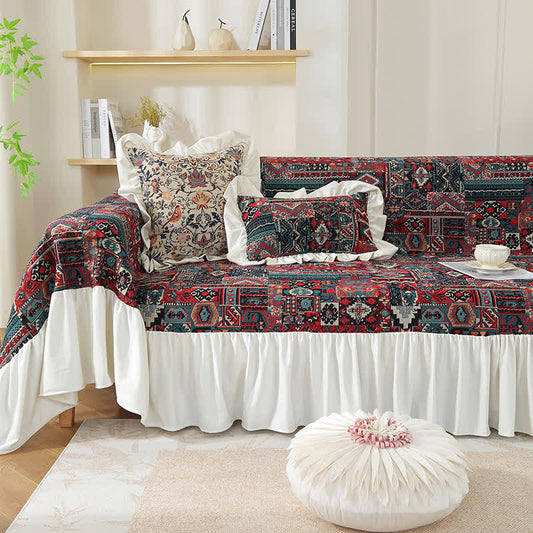 Boho Vintage Geometrischer Rüschen-Sofabezug