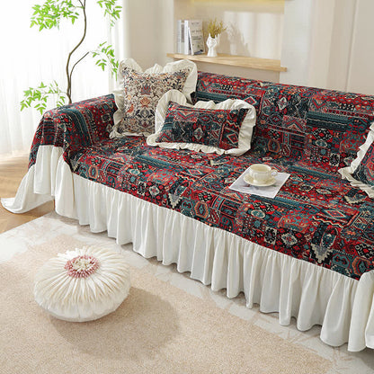 Boho Vintage Geometrischer Rüschen-Sofabezug