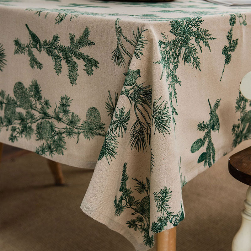 Tischdecke aus Baumwollleinen mit Pine Bird-Motiv