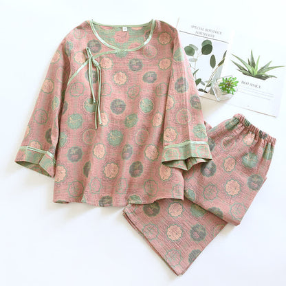 Pyjama-Set mit Froschknöpfen und Baumwollgaze