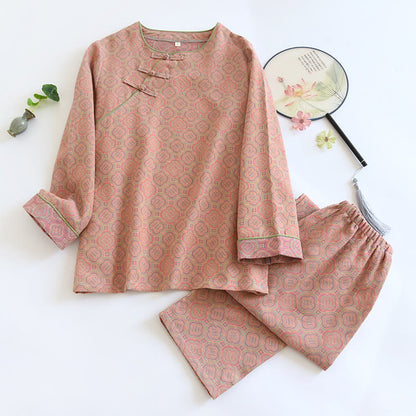 Atmungsaktives Pyjama-Set aus Baumwolle mit Retro-Froschknopf