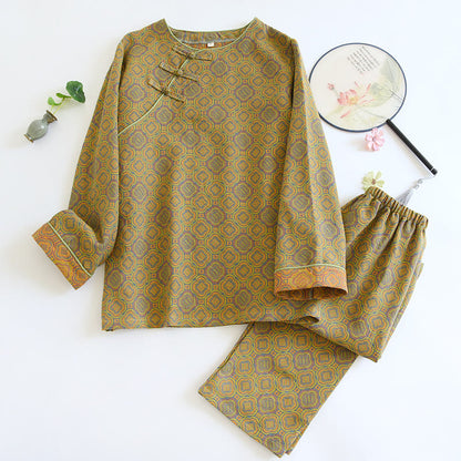 Atmungsaktives Pyjama-Set aus Baumwolle mit Retro-Froschknopf