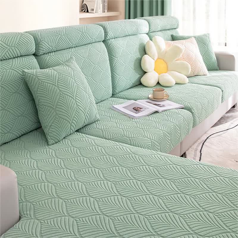Einfarbiger Jacquard-Sofabezug mit Blattstruktur