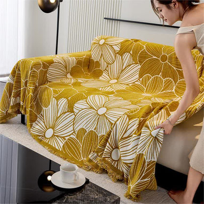 Sofaschoner aus Chenille-Jacquard mit blühendem Blumenmuster