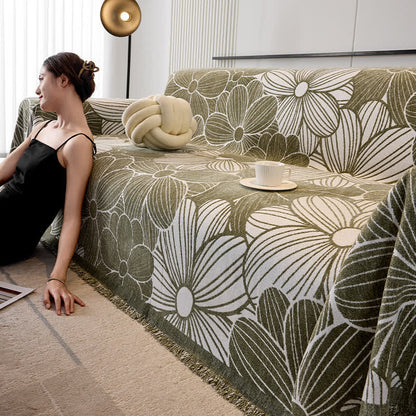 Sofaschoner aus Chenille-Jacquard mit blühendem Blumenmuster