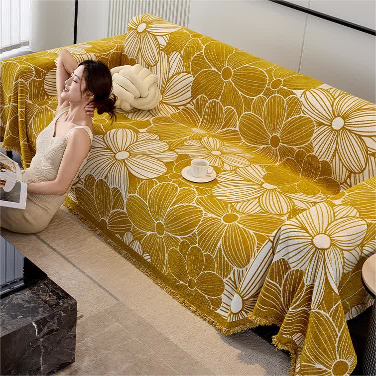 Sofaschoner aus Chenille-Jacquard mit blühendem Blumenmuster