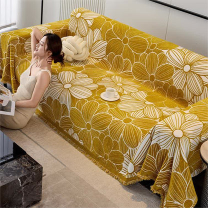 Sofaschoner aus Chenille-Jacquard mit blühendem Blumenmuster