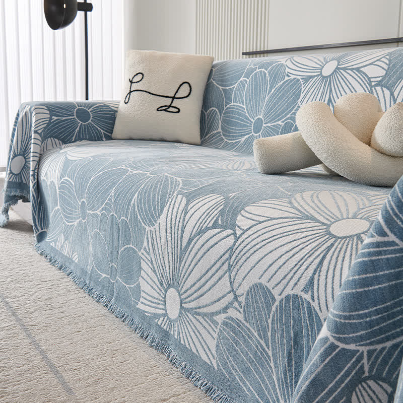 Sofaschoner aus Chenille-Jacquard mit blühendem Blumenmuster