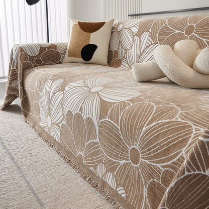 Sofaschoner aus Chenille-Jacquard mit blühendem Blumenmuster