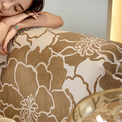 Sofaschoner aus Chenille mit Blumenmuster und weichen Quasten