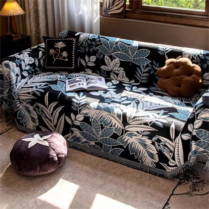 Sofabezug aus Chenille mit Quasten im Vintage-Stil „Rainforest“