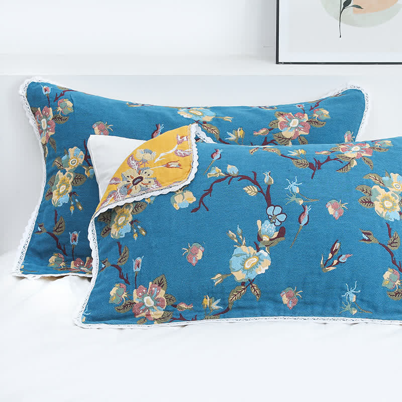 Ownkoti Weiches Kissenhandtuch aus Baumwolle mit Retro-Blumenmuster (2 Stück)