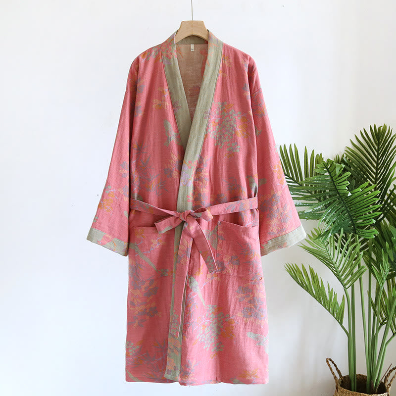 Jacquard-Bademantel im Retro-Stil aus Baumwollgaze im Pastoralstil