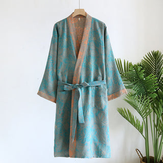 Bademantel aus Baumwollgaze-Jacquard mit Vintage-Blumenmuster