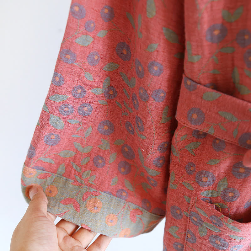Bequemer Bademantel aus Jacquard-Baumwollgaze mit Blumenmuster