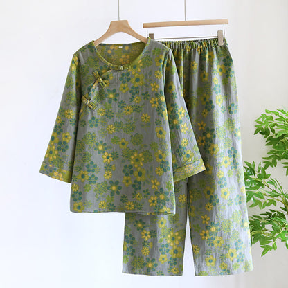 Garngefärbtes Nachtwäscheset aus reiner Baumwolle mit Blumenmuster
