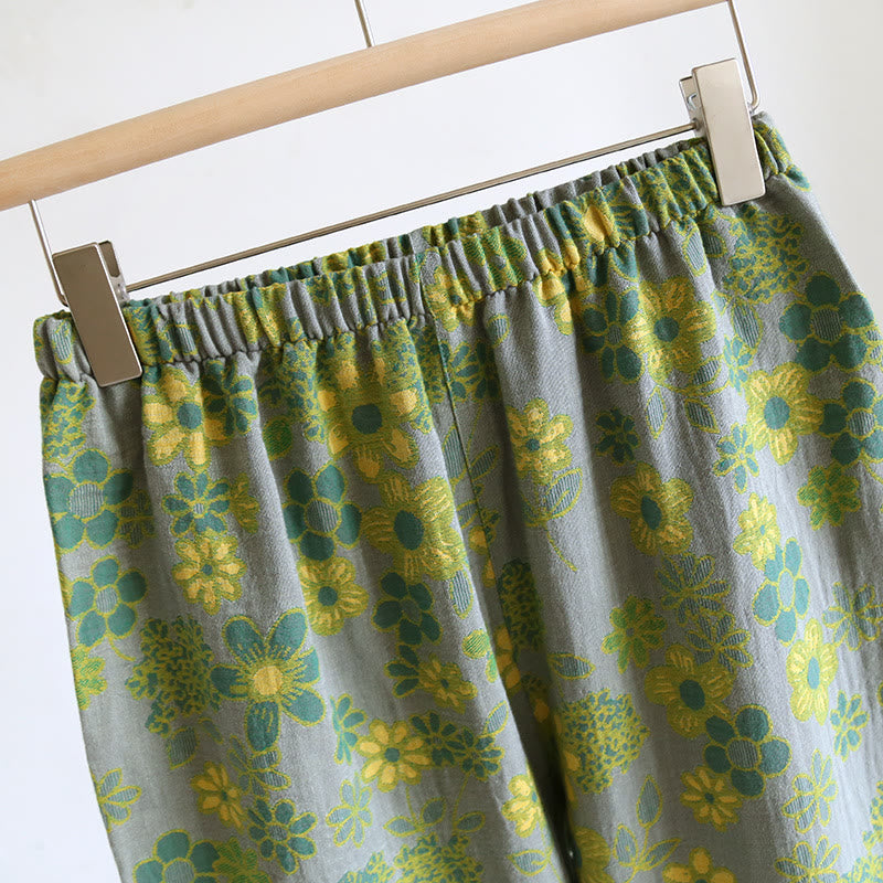 Garngefärbtes Nachtwäscheset aus reiner Baumwolle mit Blumenmuster