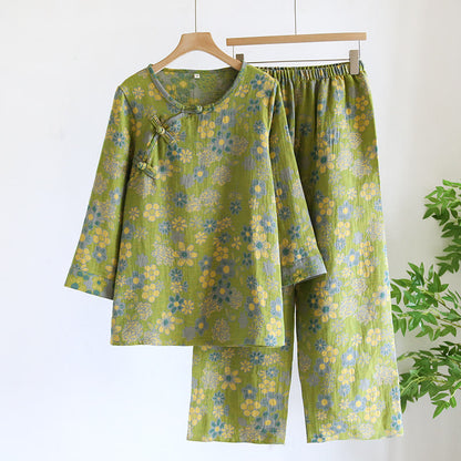Garngefärbtes Nachtwäscheset aus reiner Baumwolle mit Blumenmuster