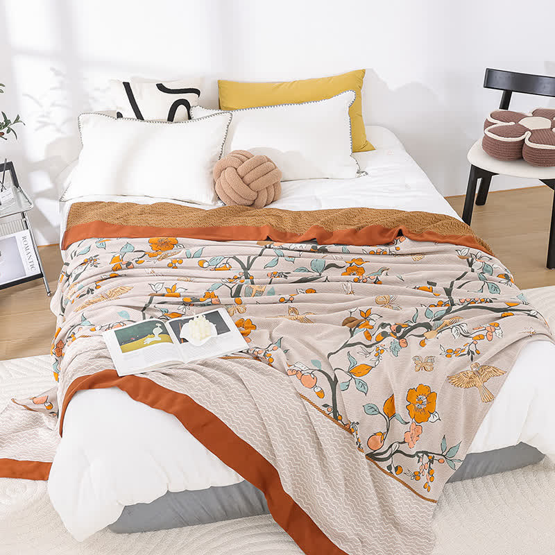 Weiche Steppdecke aus Baumwollgaze mit Vintage-Blumenmuster