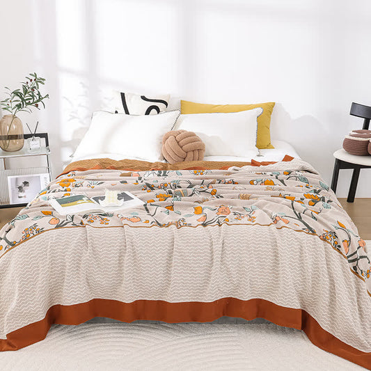 Weiche Steppdecke aus Baumwollgaze mit Vintage-Blumenmuster