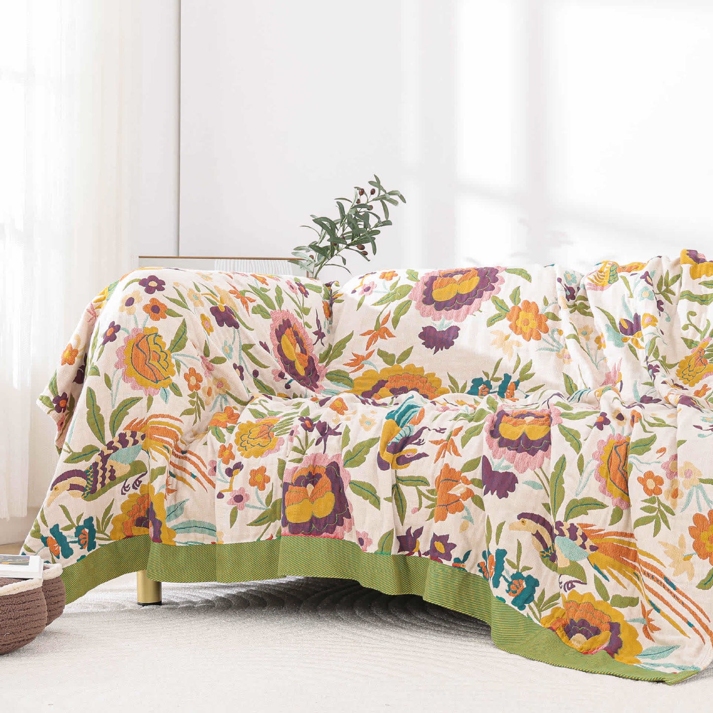 Atmungsaktive Wendedecke aus Baumwollgaze mit Blumenmuster