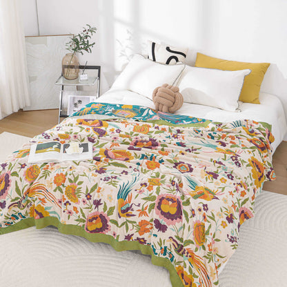Atmungsaktive Wendedecke aus Baumwollgaze mit Blumenmuster