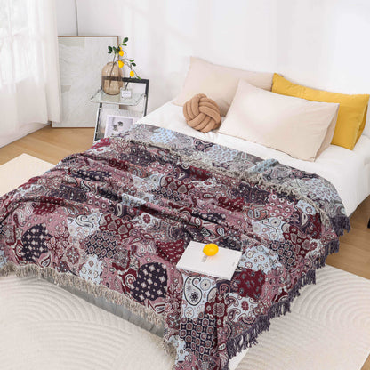 Atmungsaktive Steppdecke aus Baumwollgaze mit Jacquard-Quaste